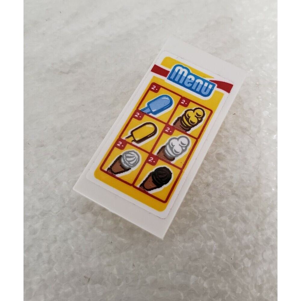 Ice Cream Menu 2x4 sticker printed LEGO‎ tile 22866 cafe sign parlor beach food
